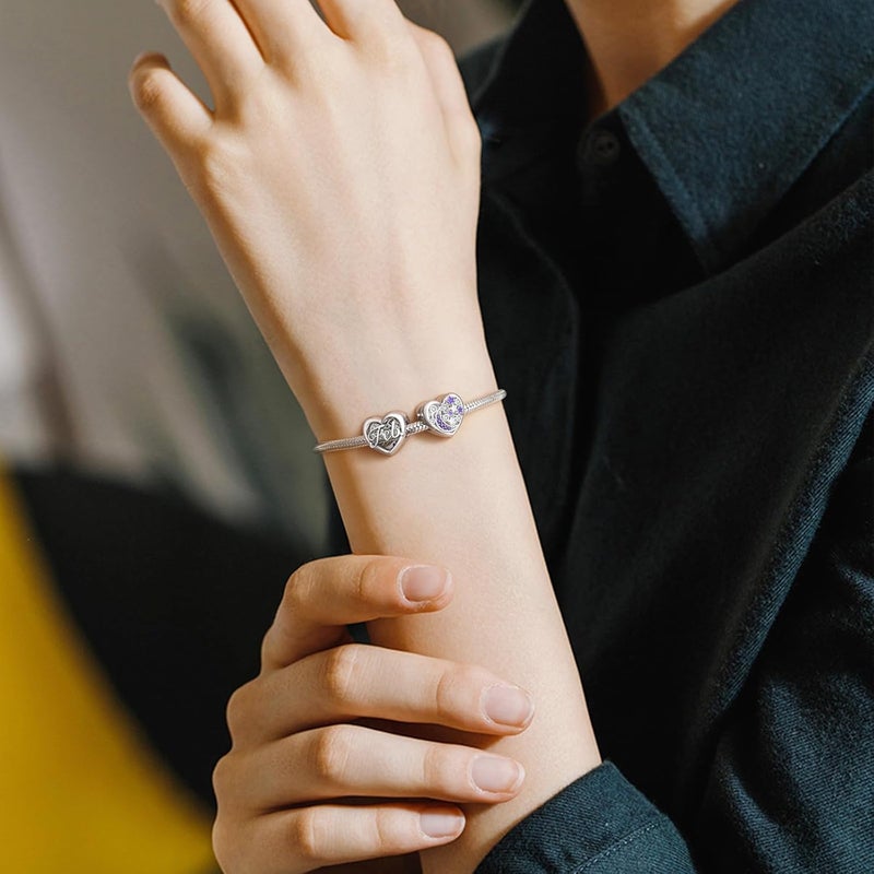 DALARAN Birthstone Charms for Charms Bracelet 925 Sterling Silver Heart Bead Happy Birthday Charms for Women - Image 4